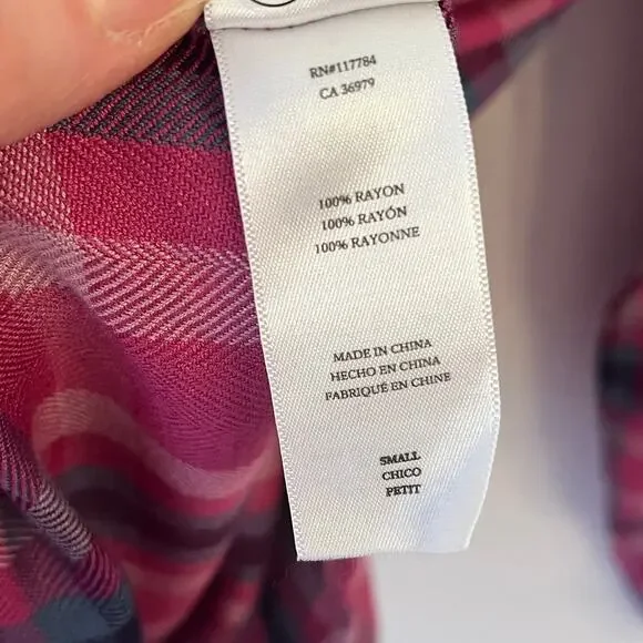 NWT Rails Womens Hunter Button Up Shirt S Magenta Stone Blue Plaid $188 Cabin - Picture 9 of 15